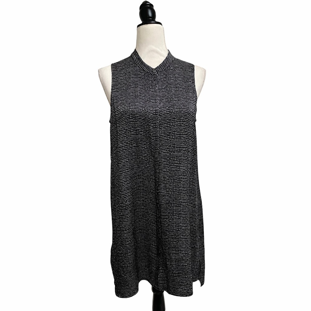 Eileen Fisher Designer Black White Silk Sleeveless Tunic Dress Size S